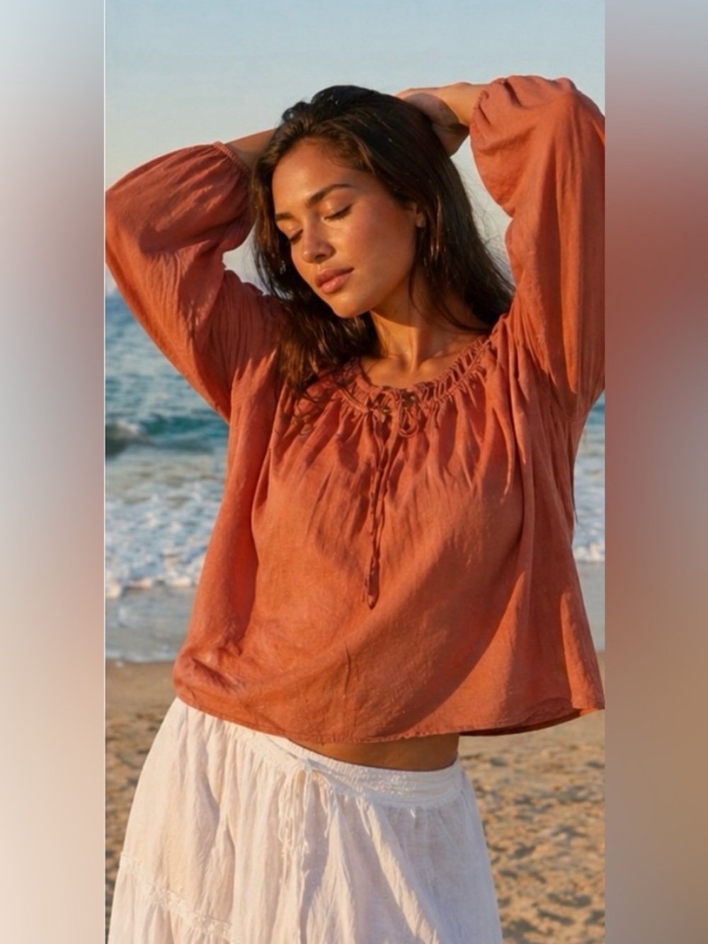 True Craft Terracotta Long Sleeve Blouse